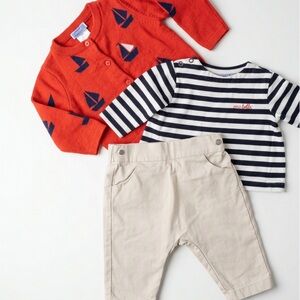 Jacadi Orange Sailboat Cardigan and Striped Shirt Set